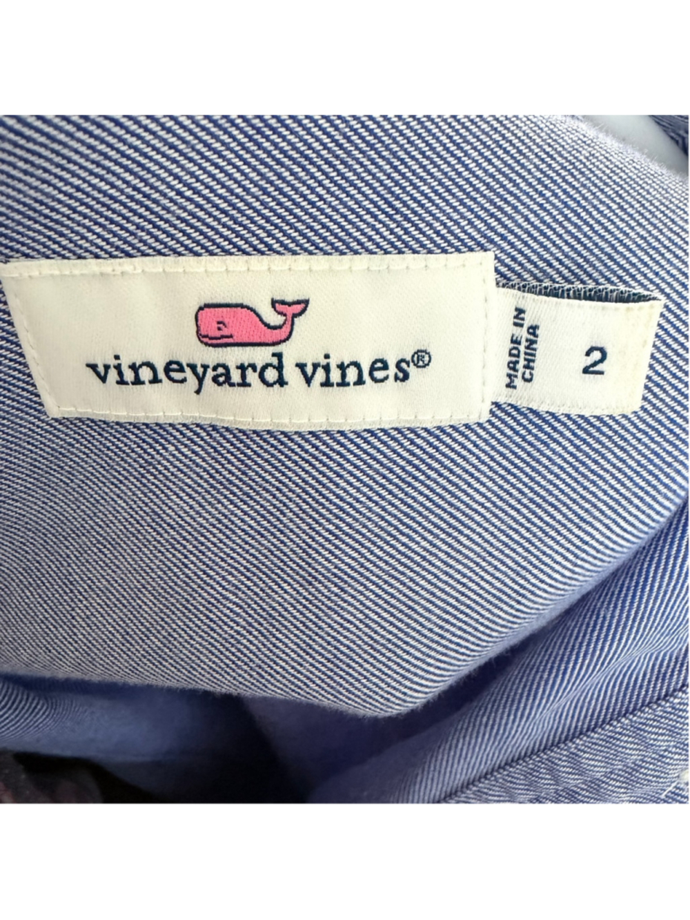 Vineyard Vines Denim Shirt Dress 100% Cotton Blue Border Stripe Belted Size 2 - Picture 11 of 11